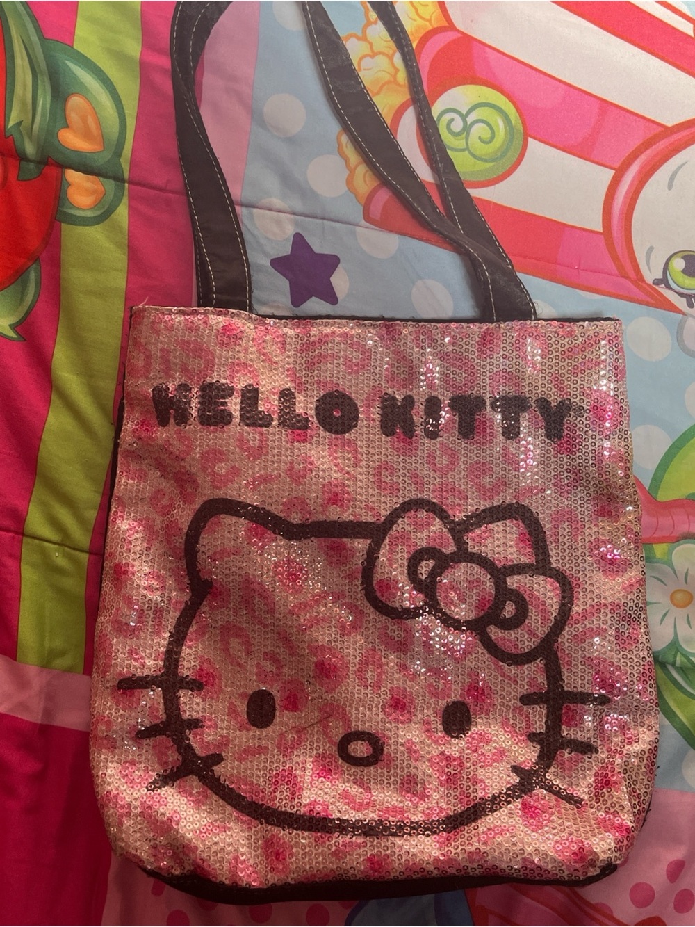 Hello Kitty Pink Sequin Tote with Black Outline